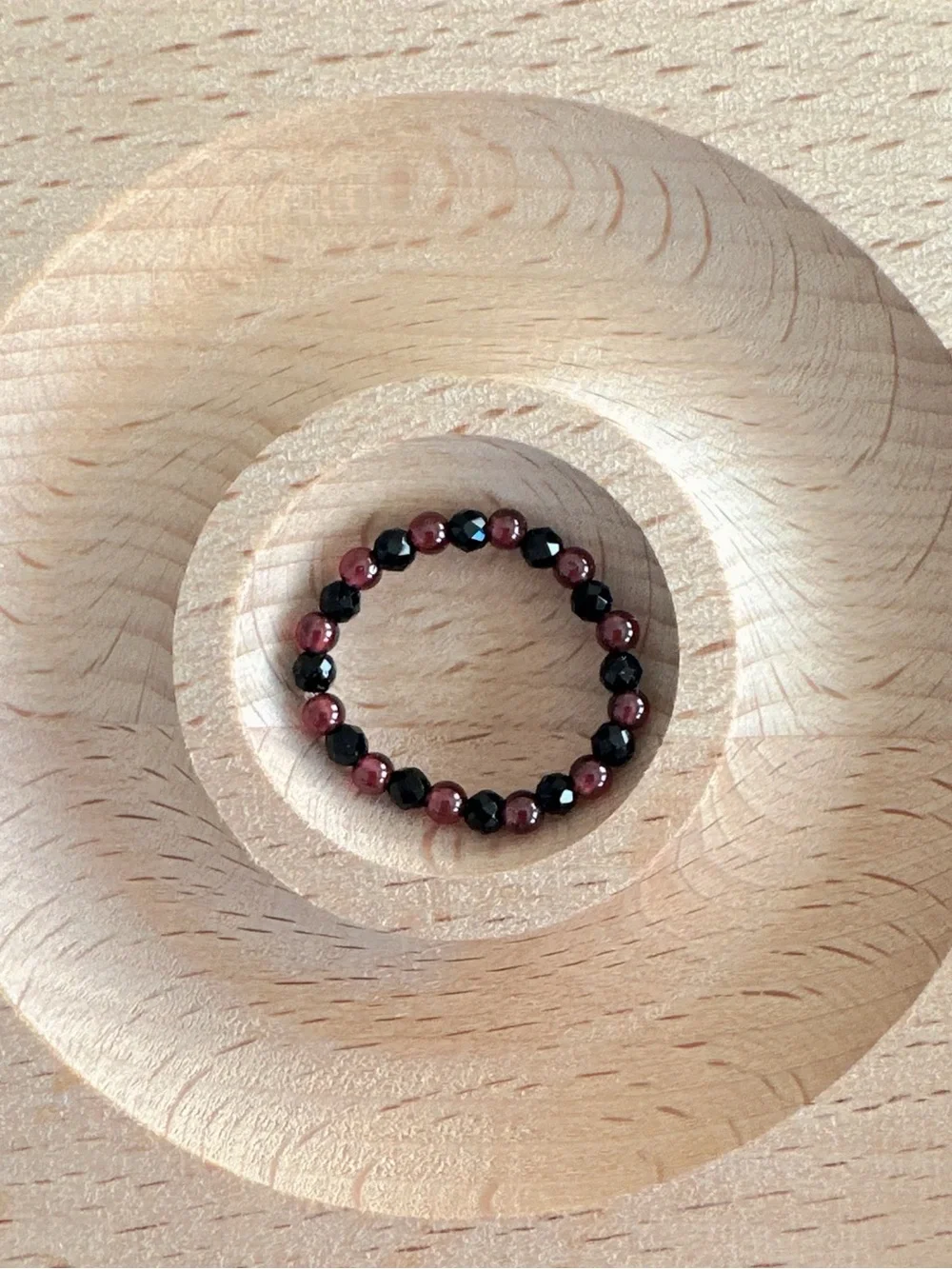 Natural Garnet Black Crystal Stretch Ring Handmade Beaded Ring Stackable Ring